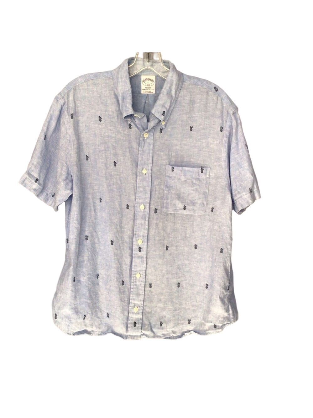 Brooks Brothers Light Blue Linen Regent Button-Up Shirt Large